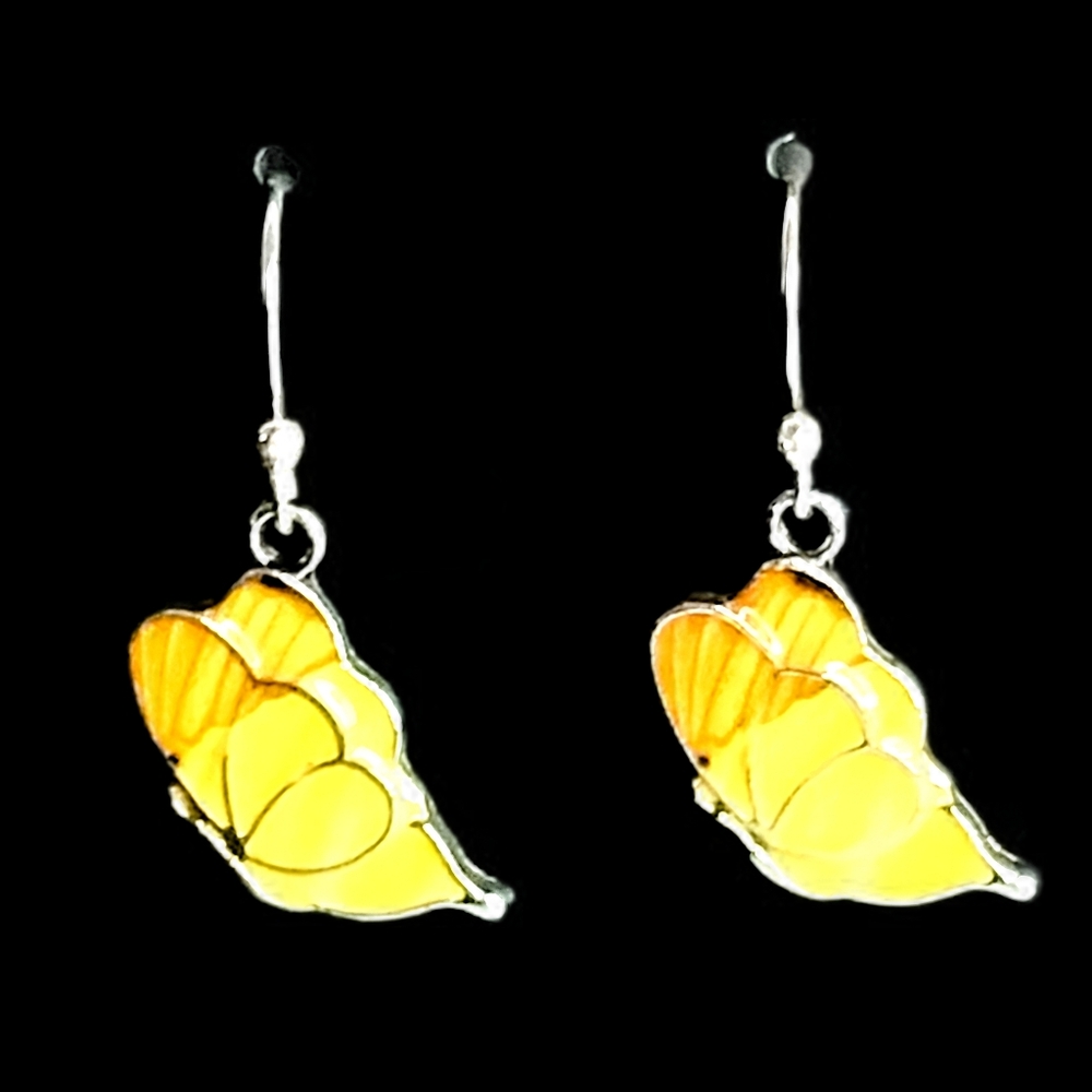 Bright Yellow Butterfly Sterling Silver Plated Earrings Gift Nature Boho Outdoor